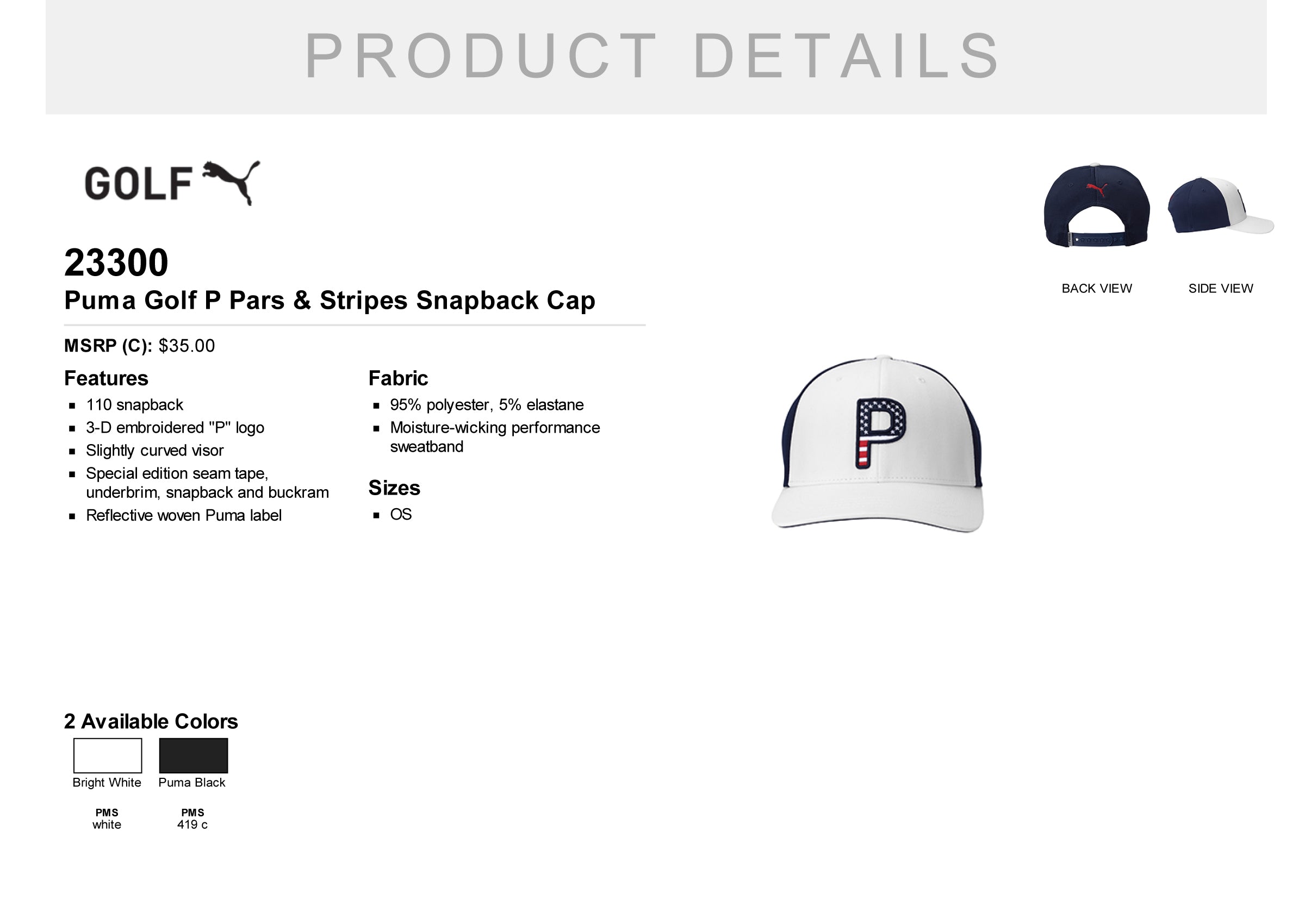 Puma Golf P Pars & Stripes Snapback Cap
